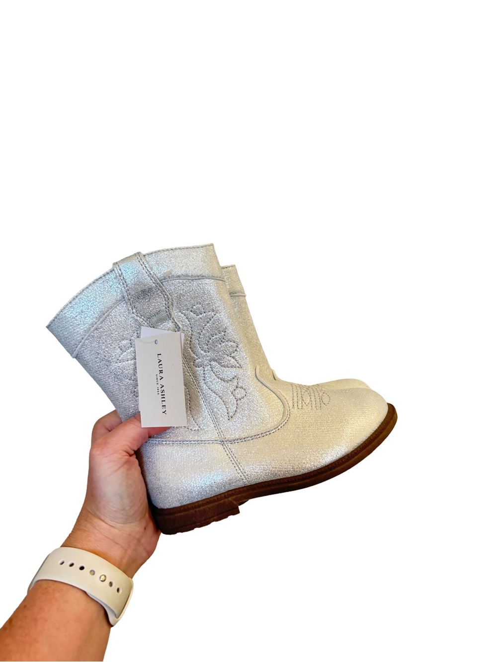 Laura Ashley Kids Silver Glitter Cowboy Boots Size 10